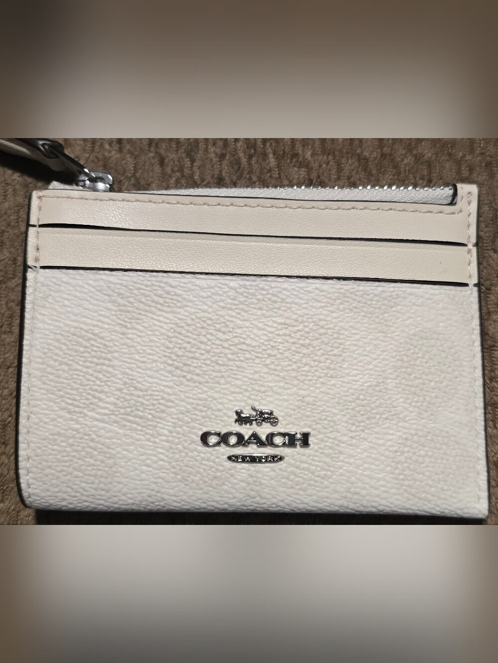 NEW Coach White/Silver/Chalk  Pebbled Leather Mini Skinny ID Case